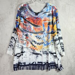 Ali Miles Womens 3X Abstract Mixed Media Mesh 3/4 Sleeve Tunic Top A15219TW NWT